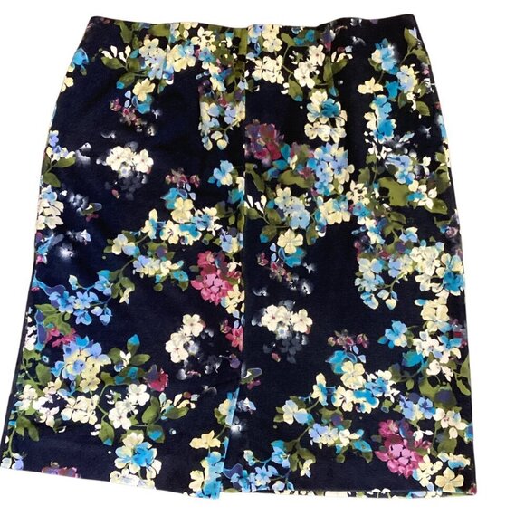 J. Jill Navy Blue Floral Ponte Knit Pull On Pencil Skirt Sz M #328E - Picture 2 of 6